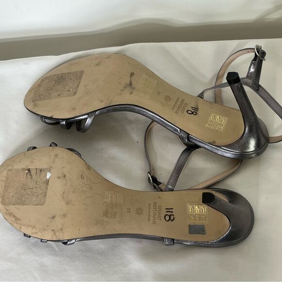 Stuart Weitzman Starla 80 Leather Sandal In Gunmetal Leather Size 11 - Picture 7 of 7